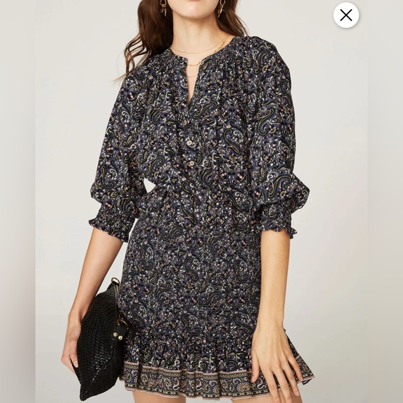 Veronica Beard Navy Paisley 3/4 Sleeve Dress - Picture 3 of 12